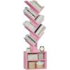 imageSUNMORY 6 Tier Tree Bookshelf Small Bookcase with Storage Cabinet Modern Tall Narrow Bookshelves Organizer Floor Standing Book Shelf for BedroomLiving RoomHome OfficeCorner Rustic BrownPink