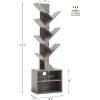 imageSUNMORY 6 Tier Tree Bookshelf Small Bookcase with Storage Cabinet Modern Tall Narrow Bookshelves Organizer Floor Standing Book Shelf for BedroomLiving RoomHome OfficeCorner Rustic BrownGrey