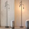 imageSUNMORY Dimmable Floor Lamp 68 Inch Tall Lamps for Living Room Standing Lamp with 3 x 6w LED Bulbs Tree Lamp Farmhouse Industrial Floor Lamp for Bedroom Office Black ampamp Rattan ShadeBlack