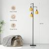 imageSUNMORY Farmhouse Industrial Floor Lamp for Living Room Standing Tree Floor Lamp with 3 Edison Led Bulbs Rustic Floor Lamps for Living Room Bedroom Black Floor Tall Lamp for Living Room OfficeBlackRattan Shade