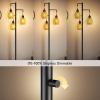 imageSUNMORY Farmhouse Industrial Floor Lamp for Living Room Standing Tree Floor Lamp with 3 Edison Led Bulbs Rustic Floor Lamps for Living Room Bedroom Black Floor Tall Lamp for Living Room OfficeBlackRattan Shade