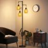 imageSUNMORY Farmhouse Industrial Floor Lamp for Living Room Standing Tree Floor Lamp with 3 Edison Led Bulbs Rustic Floor Lamps for Living Room Bedroom Black Floor Tall Lamp for Living Room OfficeBlackRattan Shade