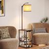 imageSUNMORY Floor Lamp with Table End Table with Lamp Shelves Charging StationUSB ampamp AC Port 3Color Temperature LED Bulb Side Table Lamps for Living Room Bedroom Office Rustic BrownDark Walnut