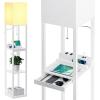 imageSUNMORY Shelf Lamp with Remote Control Stepless Color Temperature ampamp Dimmable Floor Lamp with Shelves with 2 Usb Charging Ports and 2Hole Socket Solid Wood Tall Lamps for Living Room BedroomBlackWhite