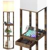 imageSUNMORY Shelf Lamp with Remote Control Stepless Color Temperature ampamp Dimmable Floor Lamp with Shelves with 2 Usb Charging Ports and 2Hole Socket Solid Wood Tall Lamps for Living Room BedroomBlackRustic Browm
