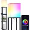 imageSUNMORY Shelf Lamp with Remote Control Stepless Color Temperature ampamp Dimmable Floor Lamp with Shelves with 2 Usb Charging Ports and 2Hole Socket Solid Wood Tall Lamps for Living Room BedroomBlackRGB Bulb