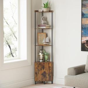 imageSUNMORY 5 Tier Corner Cabinet 654quot Tall Corner Shelf with Storage Display Shelf Corner Shelves for Living Room Decor Wall Corner Bookshelf Plant Stand for Bedroom Bathroom Kitchen Small SpaceRustic Brown