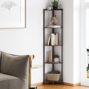 imageSUNMORY 5 Tier Corner Shelf Stand Industrial 65quot Corner Shelves Display Shelf for Living Room Decor Wall Corner Bookshelf Multi Unit Organizer Tall Shelf Plant Stand for Bedroom Bathroom BlackRustic Brown