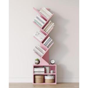 imageSUNMORY 6 Tier Tree Bookshelf Small Bookcase with Storage Cabinet Modern Tall Narrow Bookshelves Organizer Floor Standing Book Shelf for BedroomLiving RoomHome OfficeCorner Rustic BrownPink