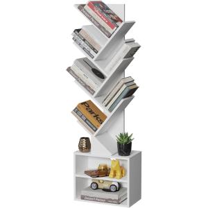 imageSUNMORY 6 Tier Tree Bookshelf Small Bookcase with Storage Cabinet Modern Tall Narrow Bookshelves Organizer Floor Standing Book Shelf for BedroomLiving RoomHome OfficeCorner Rustic BrownWhite