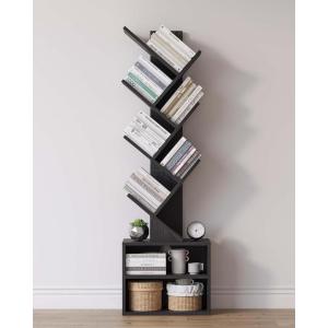 imageSUNMORY 6 Tier Tree Bookshelf Small Bookcase with Storage Cabinet Modern Tall Narrow Bookshelves Organizer Floor Standing Book Shelf for BedroomLiving RoomHome OfficeCorner Rustic BrownBlack