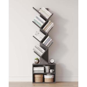 imageSUNMORY 6 Tier Tree Bookshelf Small Bookcase with Storage Cabinet Modern Tall Narrow Bookshelves Organizer Floor Standing Book Shelf for BedroomLiving RoomHome OfficeCorner Rustic BrownGrey