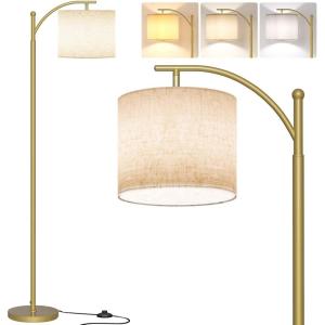 imageSUNMORY Arc Floor Lamp Modern Floor Lamp with Romote Control and Stepless Dimmable Bulb Metal Standing Lamps with Hanging Lampshade for Living Room Bedroom Office BlackGold Without Remote