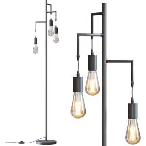 imageSUNMORY Dimmable Floor Lamp 68 Inch Tall Lamps for Living Room Standing Lamp with 3 x 6w LED Bulbs Tree Lamp Farmhouse Industrial Floor Lamp for Bedroom Office Black ampamp Rattan ShadeBlack
