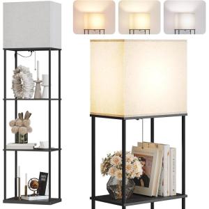 imageSUNMORY Floor Lamp with Shelves Modern Square Shelf Lamps Display Shelf Standing Lamp with 3 Color Temperature Bulb Corner Bookshelf Lamps for Living Room and Bedroom Office Home DecorLarge Size