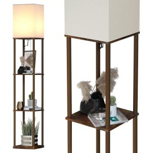 imageSUNMORY Floor Lamp with Shelves Modern Square Shelf Lamps Display Shelf Standing Lamp with 3 Color Temperature Bulb Corner Bookshelf Lamps for Living Room and Bedroom Office Home DecorRustic Brown