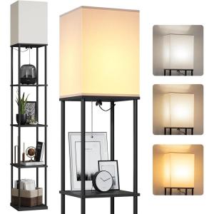 imageSUNMORY Floor Lamp with Shelves Modern Square Shelf Lamps Display Shelf Standing Lamp with 3 Color Temperature Bulb Corner Bookshelf Lamps for Living Room and Bedroom Office Home DecorBlack 5Tier