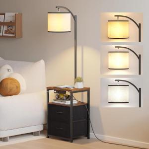 imageSUNMORY Floor Lamp with Table ampamp 2 Drawers Lamp with USB Port and Outlet Lamps for Nightstand with 3 Color Temperature Led Bulb Included Floor Lamps for Living Room Bedroom and Home Office BlackRustic Brown