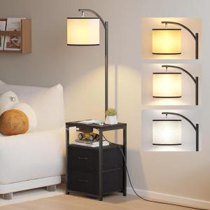 imageSUNMORY Floor Lamp with Table ampamp 2 Drawers Lamp with USB Port and Outlet Lamps for Nightstand with 3 Color Temperature Led Bulb Included Floor Lamps for Living Room Bedroom and Home Office BlackBlack
