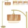 imageSUNMORY Floor Lamps for Living Room with 12W LED Bulb Arc Floor Lamp with 3 Color Temperatures Farmhouse Floor Lamps with Adjustable Rattan ampamp Fabric Shades Boho Standing Lamp for Bedroom CornerGold