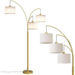 imageSUNMORY 3 Lights Floor Lamp for Living Room 78quot Tall Standing Lamp with Hanging Drum Shade Modern Arc Floor Lamps with Heavy Base Mid Century Arched Tree Floor Lamp for Bedroom Office CornerGold Rotary Switch