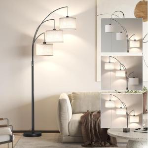 imageSUNMORY 3 Lights Floor Lamp for Living Room 78quot Tall Standing Lamp with Hanging Drum Shade Modern Arc Floor Lamps with Heavy Base Mid Century Arched Tree Floor Lamp for Bedroom Office CornerBlack Rotary Switch