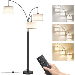 imageSUNMORY 3 Lights Floor Lamp for Living Room 78quot Tall Standing Lamp with Hanging Drum Shade Modern Arc Floor Lamps with Heavy Base Mid Century Arched Tree Floor Lamp for Bedroom Office CornerBlack Remote Control