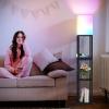imageSUNMORY Floor Lamp with ShelvesModern Dimmable Solid Wood Standing Lamp with 1 Drawer and 2 USB Ports ampamp 2 Power OutletCorner Tall Bookshelf Lamp for Living Room and BedroomGreyRGB Bulb