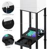imageSUNMORY Floor Lamp with ShelvesModern Dimmable Solid Wood Standing Lamp with 1 Drawer and 2 USB Ports ampamp 2 Power OutletCorner Tall Bookshelf Lamp for Living Room and BedroomGreyRGB Bulb