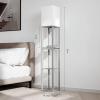 imageSUNMORY Floor Lamp with ShelvesModern Dimmable Solid Wood Standing Lamp with 1 Drawer and 2 USB Ports ampamp 2 Power OutletCorner Tall Bookshelf Lamp for Living Room and BedroomGreyGrey