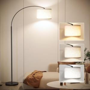 imageSUNMORY Arc Floor Lamp with 3 Color Temperature Modern Floor Lamp with 9w A19 LED Bulb 75 Height Tall Lamp for Living Room with Hanging Drum Shade ampamp Weighted Base Arched Standing Lamp for BedroomBlack Without Remote
