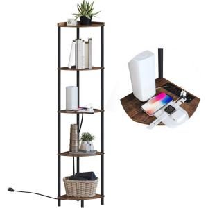 imageSUNMORY 5 Tier Corner Shelf Stand With 2 USB Ports ampamp 2 Power Outlet65quot Tall Corner Shelves Display Rack for Living Room DecorWall Corner Bookshelf OrganizerPlant Stand Shelf for BedroomSmall SpaceRustic Brownpb