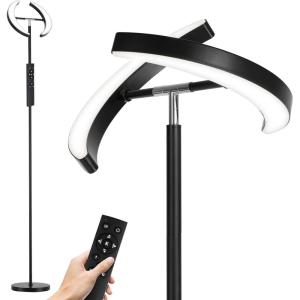 imageSUNMORY Floor Lamps for Living Room 28W Bright LED Floor Lamp with 2 Rotatable Lights ampamp Remote Control 74quot Tall Standing Lamp with Stepless Dimmable Modern Reading Corner Lamp for Bedroom OfficeBlack