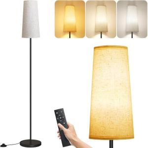 imageSUNMORY Floor Lamps for Living RoomBedroomOffice Standing Lamp with LED Bulb 3 Color Temperature Tall Lamp Suitable for ModernBohoFarmhouse and Other Home Decor Styles Black Floor LampBeige Lampshadewith Remote