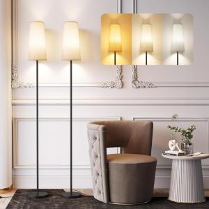 imageSUNMORY Floor Lamps for Living RoomBedroomOffice Standing Lamp with LED Bulb 3 Color Temperature Tall Lamp Suitable for ModernBohoFarmhouse and Other Home Decor Styles Black Floor LampBeige Lampshade2 Pack