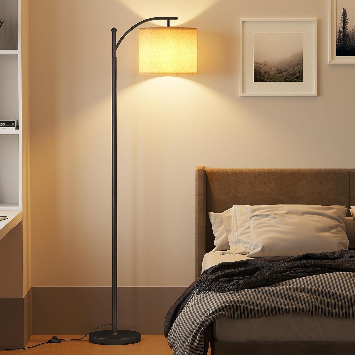 imageSUNMORY Arc Floor Lamp Modern Floor Lamp with Romote Control and Stepless Dimmable Bulb Metal Standing Lamps with Hanging Lampshade for Living Room Bedroom Office GoldBlack Without Remote