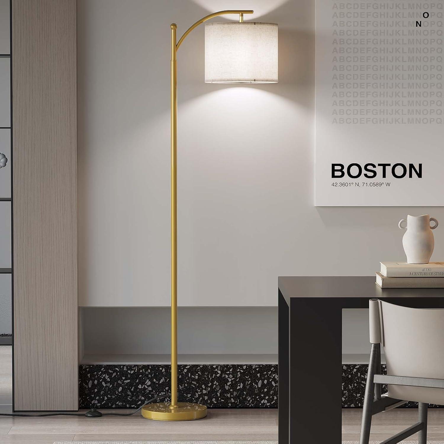 imageSUNMORY Arc Floor Lamp Modern Floor Lamp with Romote Control and Stepless Dimmable Bulb Metal Standing Lamps with Hanging Lampshade for Living Room Bedroom Office GoldGold Without Remote