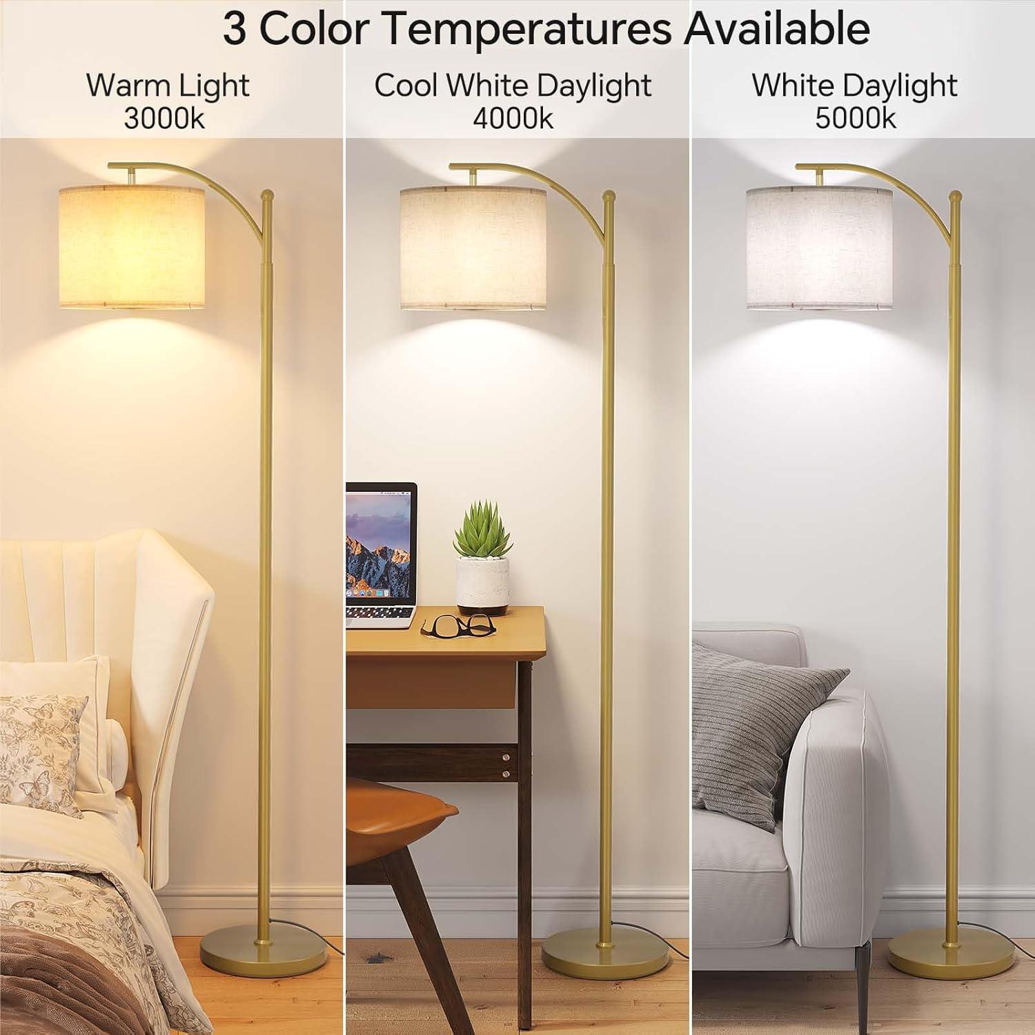 imageSUNMORY Arc Floor Lamp Modern Floor Lamp with Romote Control and Stepless Dimmable Bulb Metal Standing Lamps with Hanging Lampshade for Living Room Bedroom Office GoldGold Without Remote