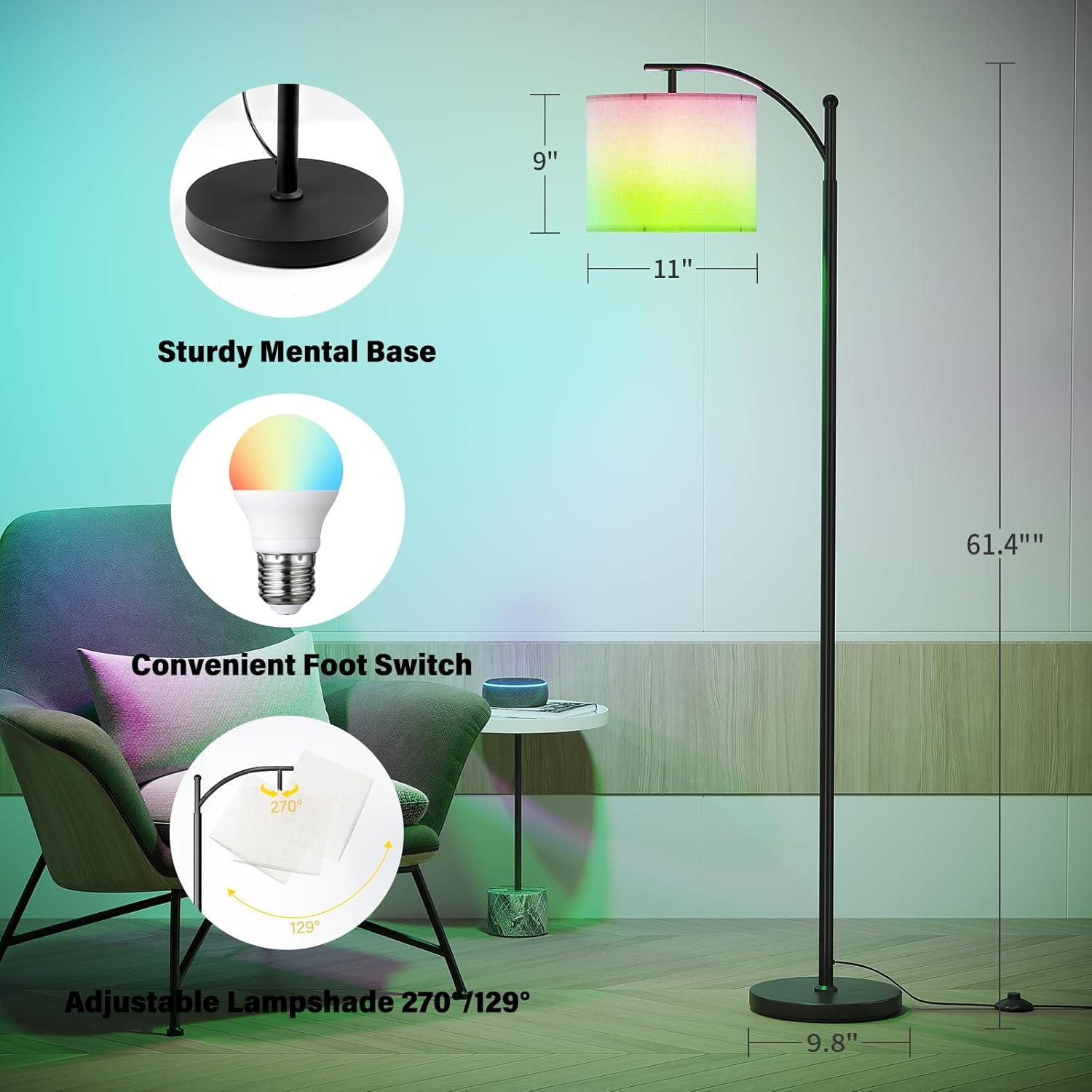 imageSUNMORY Arc Floor Lamp Modern Floor Lamp with Romote Control and Stepless Dimmable Bulb Metal Standing Lamps with Hanging Lampshade for Living Room Bedroom Office GoldBlackRGB