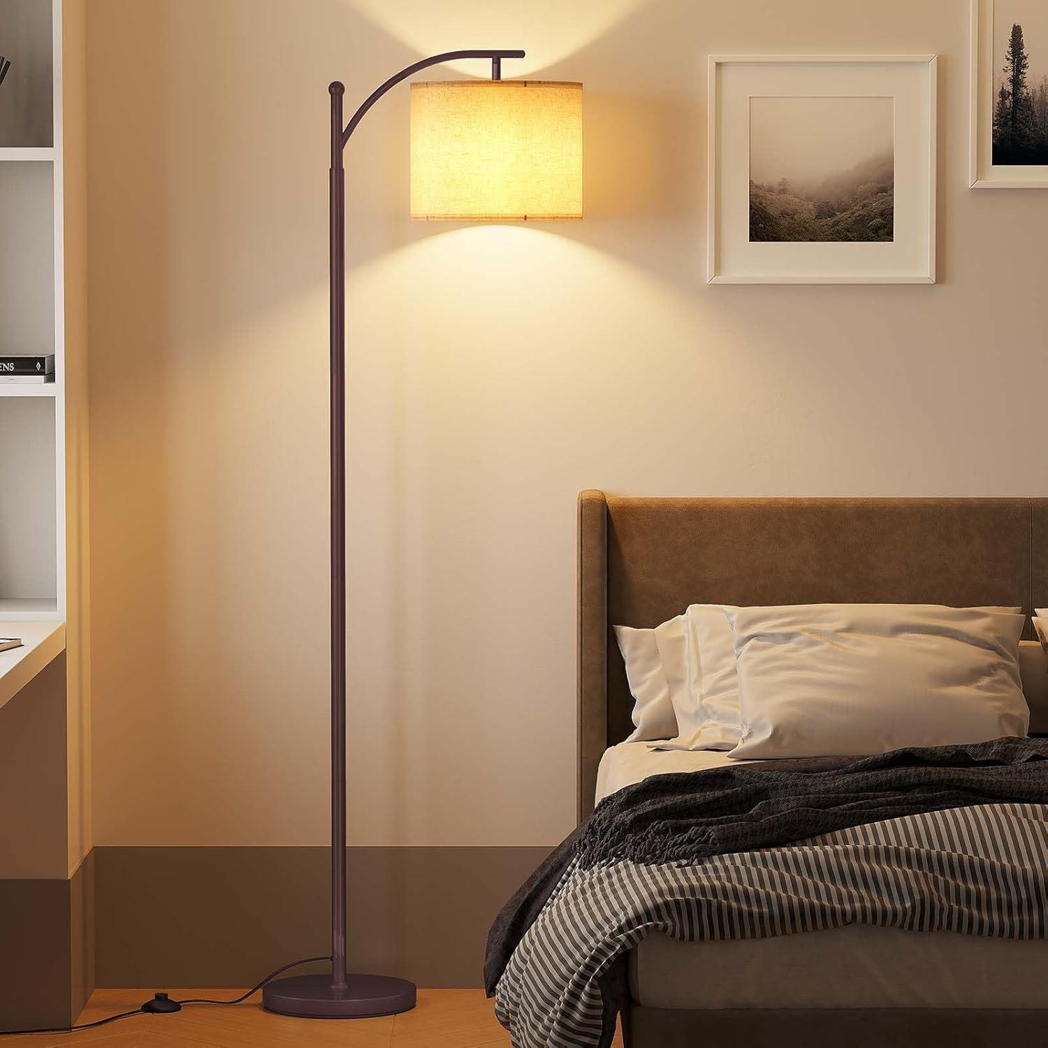 imageSUNMORY Arc Floor Lamp Modern Floor Lamp with Romote Control and Stepless Dimmable Bulb Metal Standing Lamps with Hanging Lampshade for Living Room Bedroom Office GoldBrown
