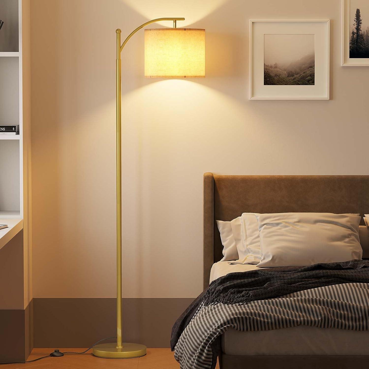 imageSUNMORY Arc Floor Lamp Modern Floor Lamp with Romote Control and Stepless Dimmable Bulb Metal Standing Lamps with Hanging Lampshade for Living Room Bedroom Office GoldGold Without Remote