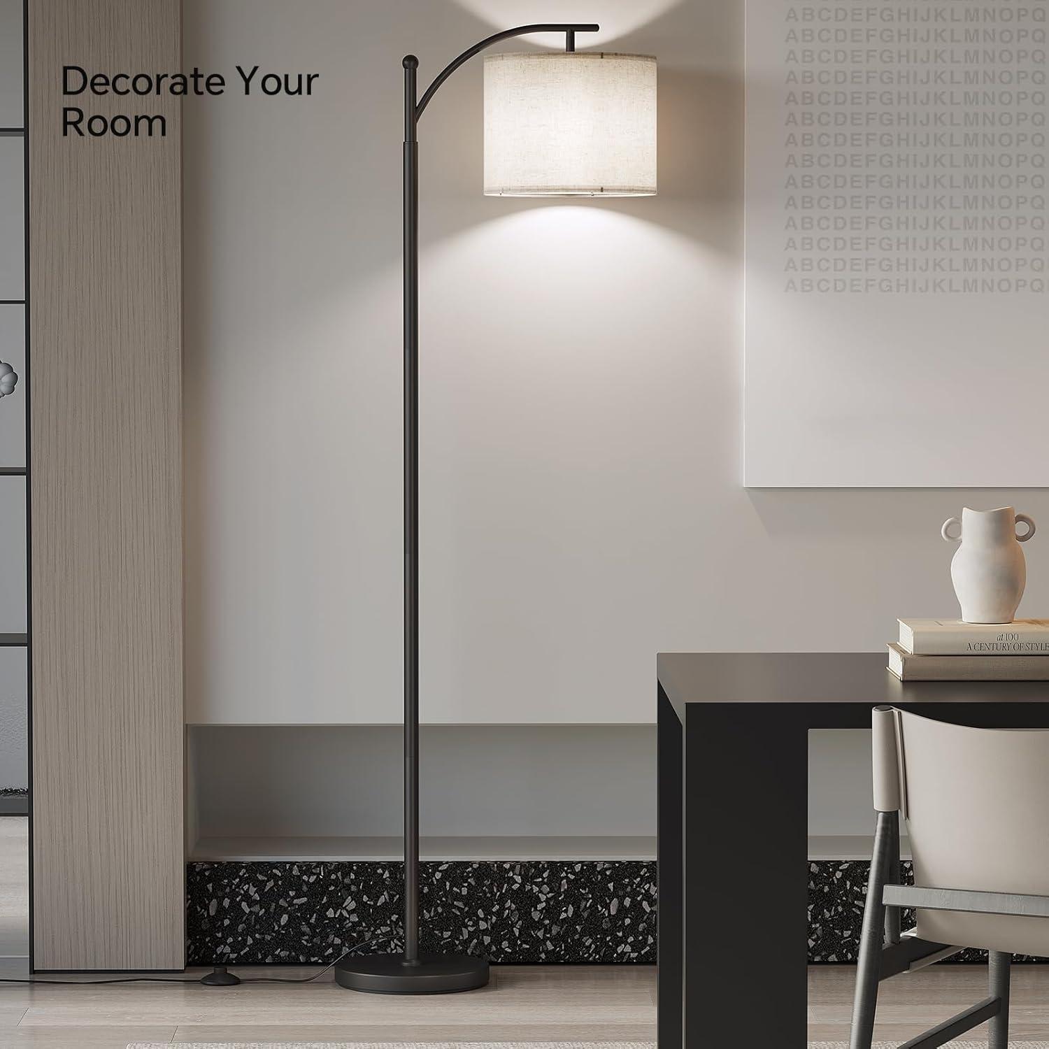 imageSUNMORY Arc Floor Lamp Modern Floor Lamp with Romote Control and Stepless Dimmable Bulb Metal Standing Lamps with Hanging Lampshade for Living Room Bedroom Office GoldBlack Without Remote