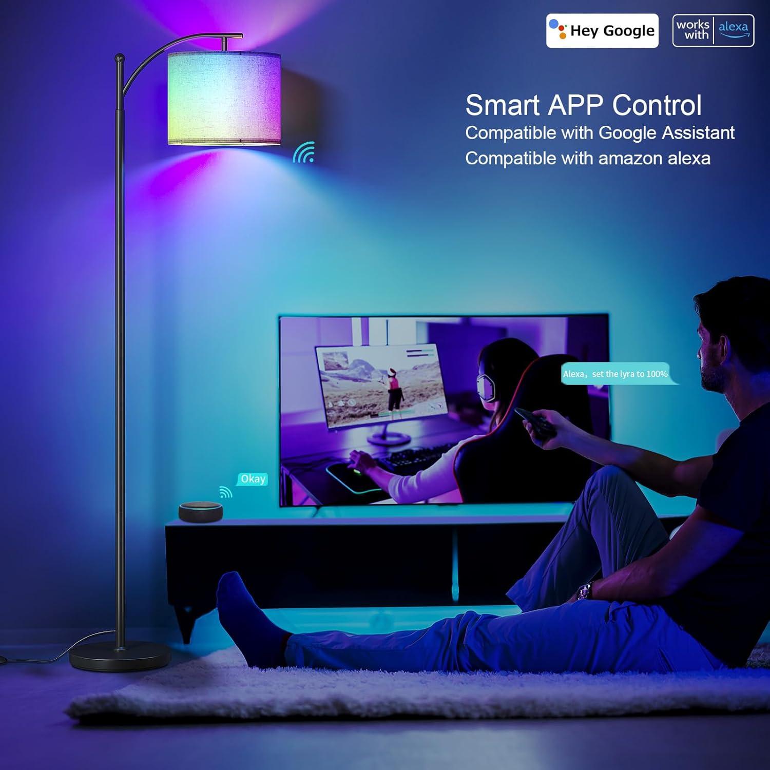 imageSUNMORY Arc Floor Lamp Modern Floor Lamp with Romote Control and Stepless Dimmable Bulb Metal Standing Lamps with Hanging Lampshade for Living Room Bedroom Office GoldBlackRGB