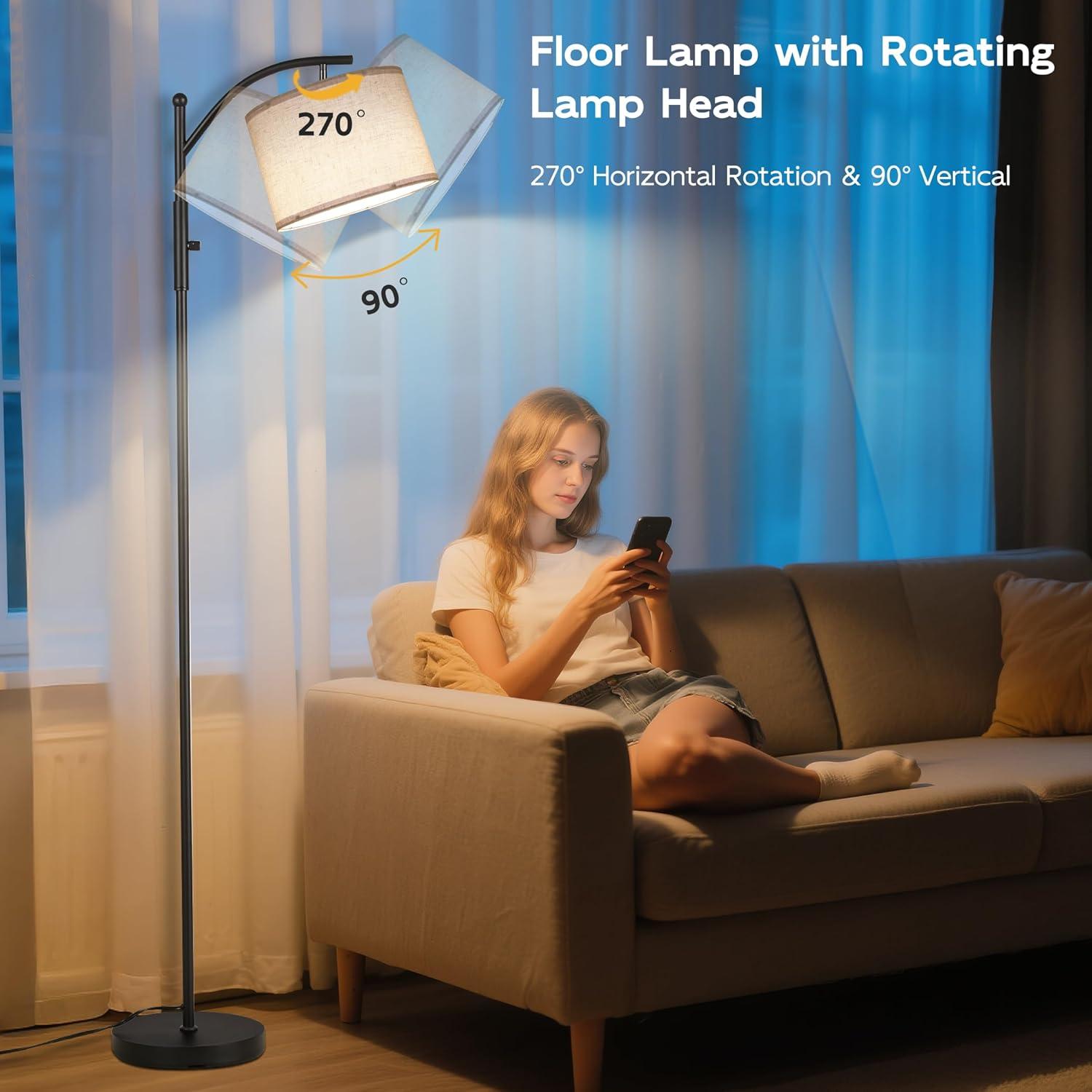 imageSUNMORY Arc Floor Lamp Modern Floor Lamp with Romote Control and Stepless Dimmable Bulb Metal Standing Lamps with Hanging Lampshade for Living Room Bedroom Office GoldBlack with rotary knob