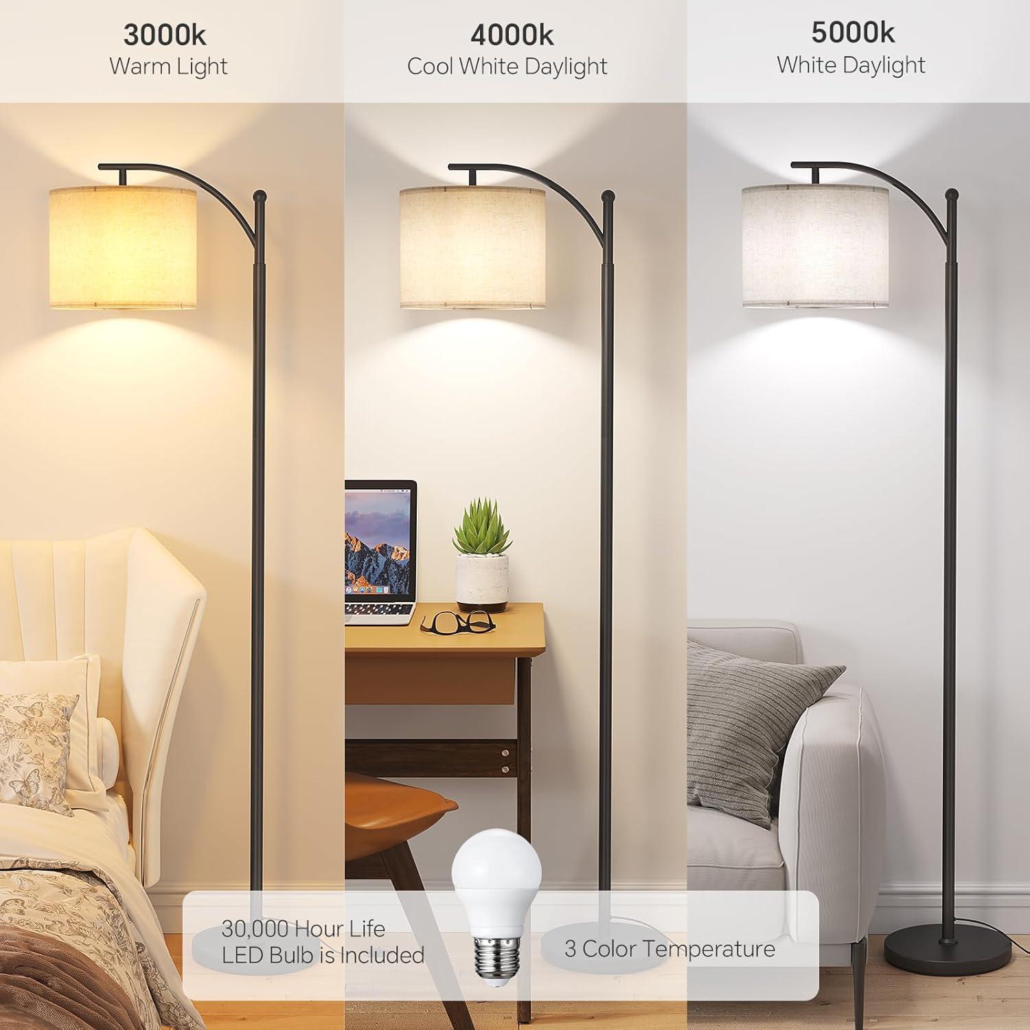 imageSUNMORY Arc Floor Lamp Modern Floor Lamp with Romote Control and Stepless Dimmable Bulb Metal Standing Lamps with Hanging Lampshade for Living Room Bedroom Office GoldBlack Without Remote