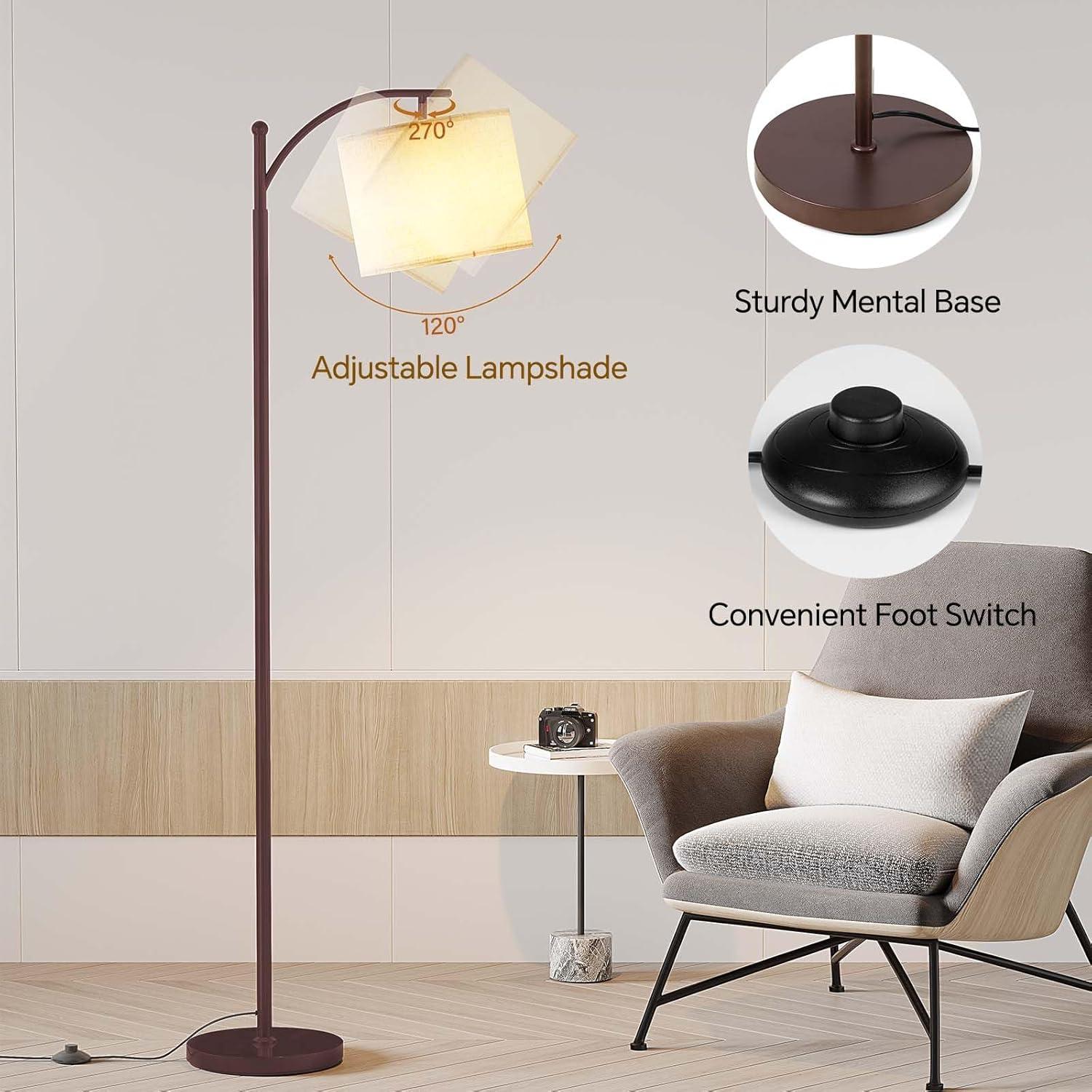 imageSUNMORY Arc Floor Lamp Modern Floor Lamp with Romote Control and Stepless Dimmable Bulb Metal Standing Lamps with Hanging Lampshade for Living Room Bedroom Office GoldBrown