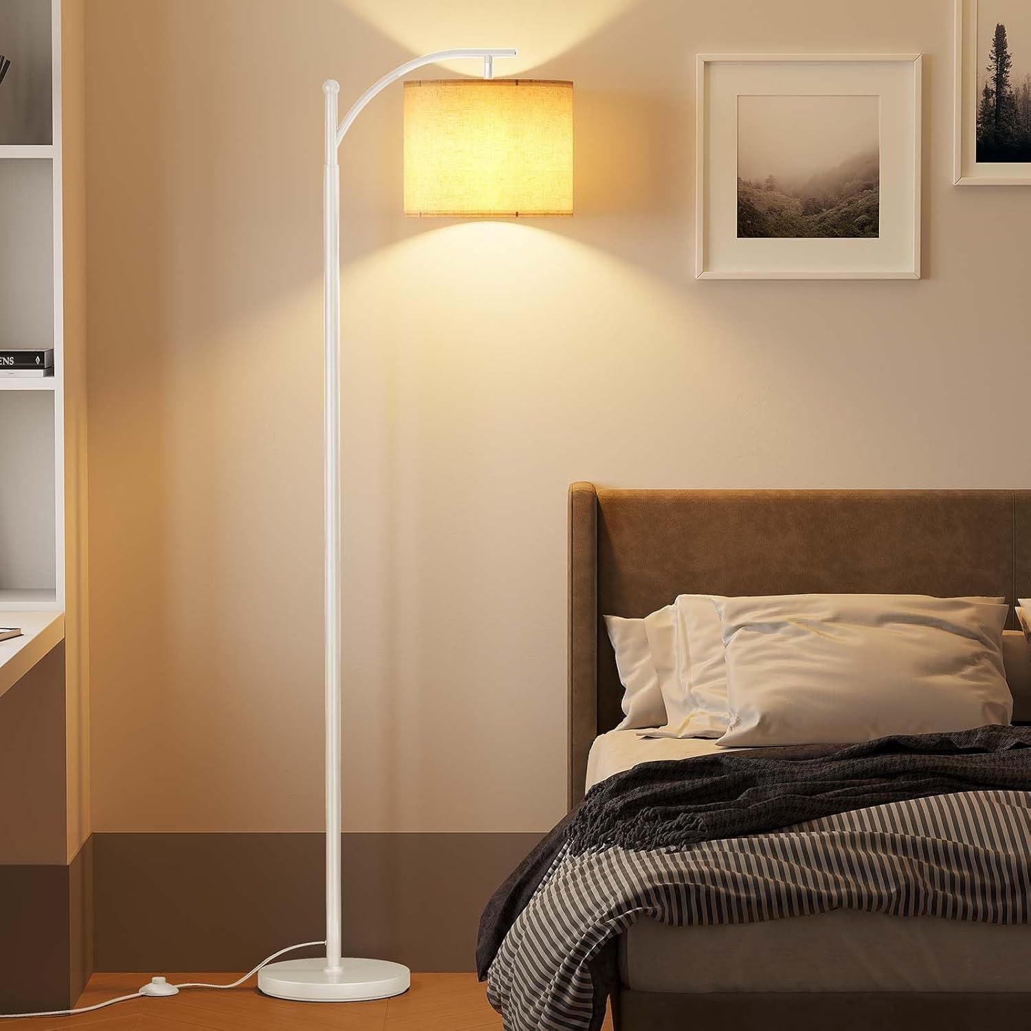 imageSUNMORY Arc Floor Lamp Modern Floor Lamp with Romote Control and Stepless Dimmable Bulb Metal Standing Lamps with Hanging Lampshade for Living Room Bedroom Office GoldWhite