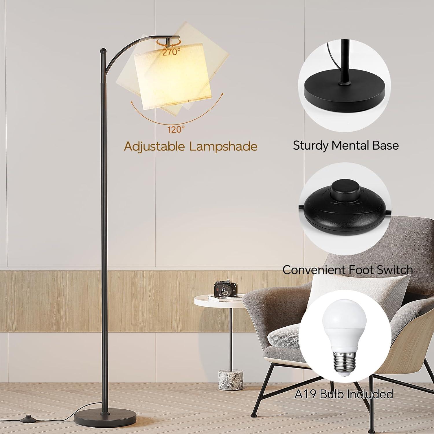 imageSUNMORY Arc Floor Lamp Modern Floor Lamp with Romote Control and Stepless Dimmable Bulb Metal Standing Lamps with Hanging Lampshade for Living Room Bedroom Office GoldBlack Without Remote