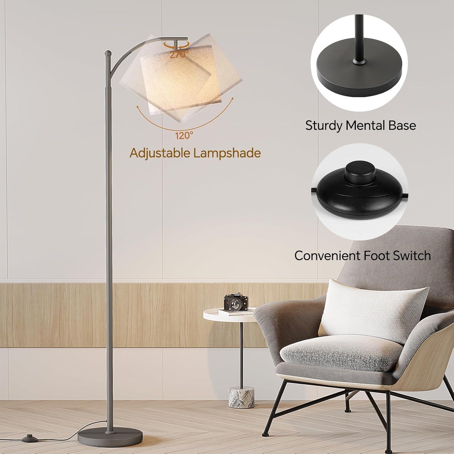 imageSUNMORY Arc Floor Lamp Modern Floor Lamp with Romote Control and Stepless Dimmable Bulb Metal Standing Lamps with Hanging Lampshade for Living Room Bedroom Office GoldGray Without Remote