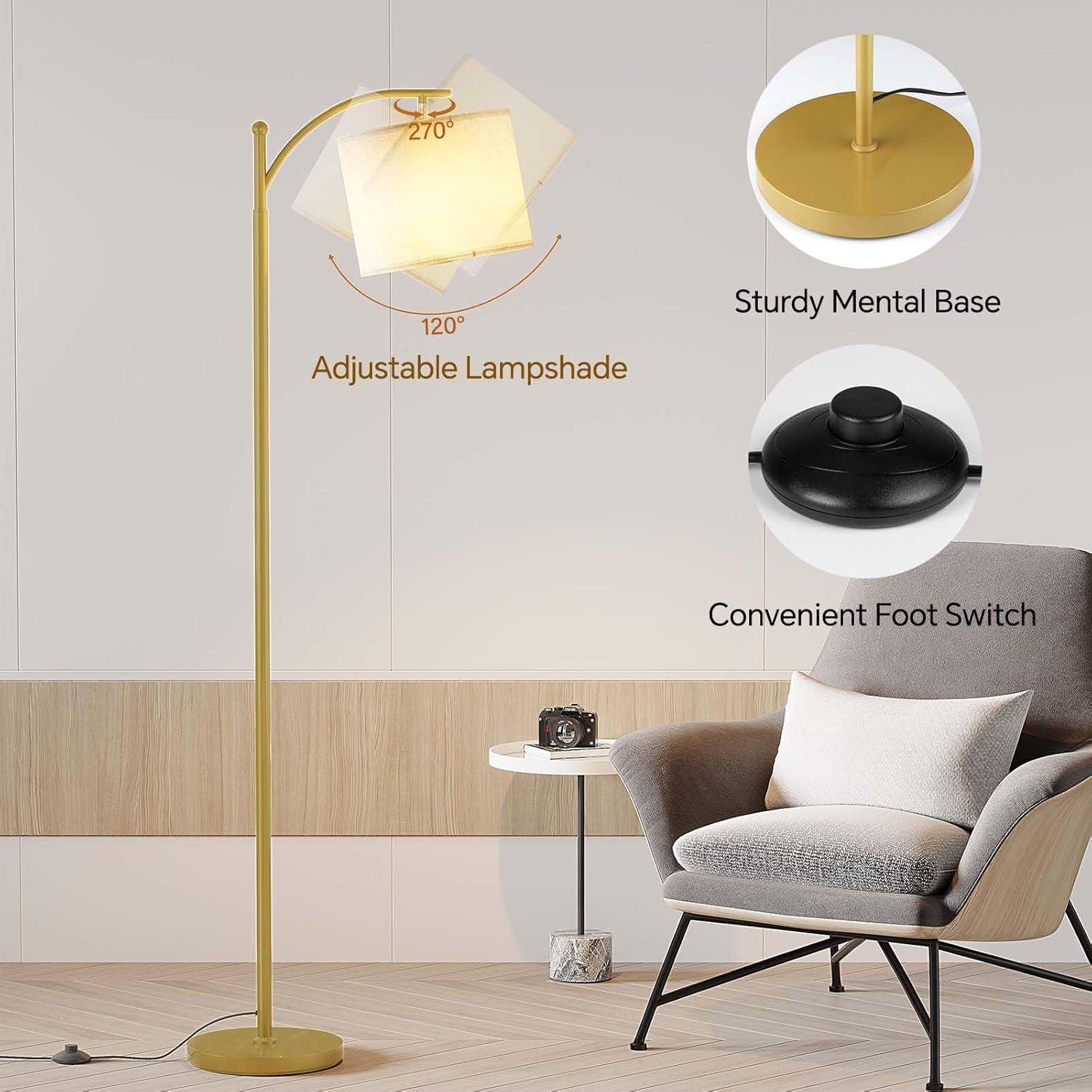 imageSUNMORY Arc Floor Lamp Modern Floor Lamp with Romote Control and Stepless Dimmable Bulb Metal Standing Lamps with Hanging Lampshade for Living Room Bedroom Office GoldGold Without Remote